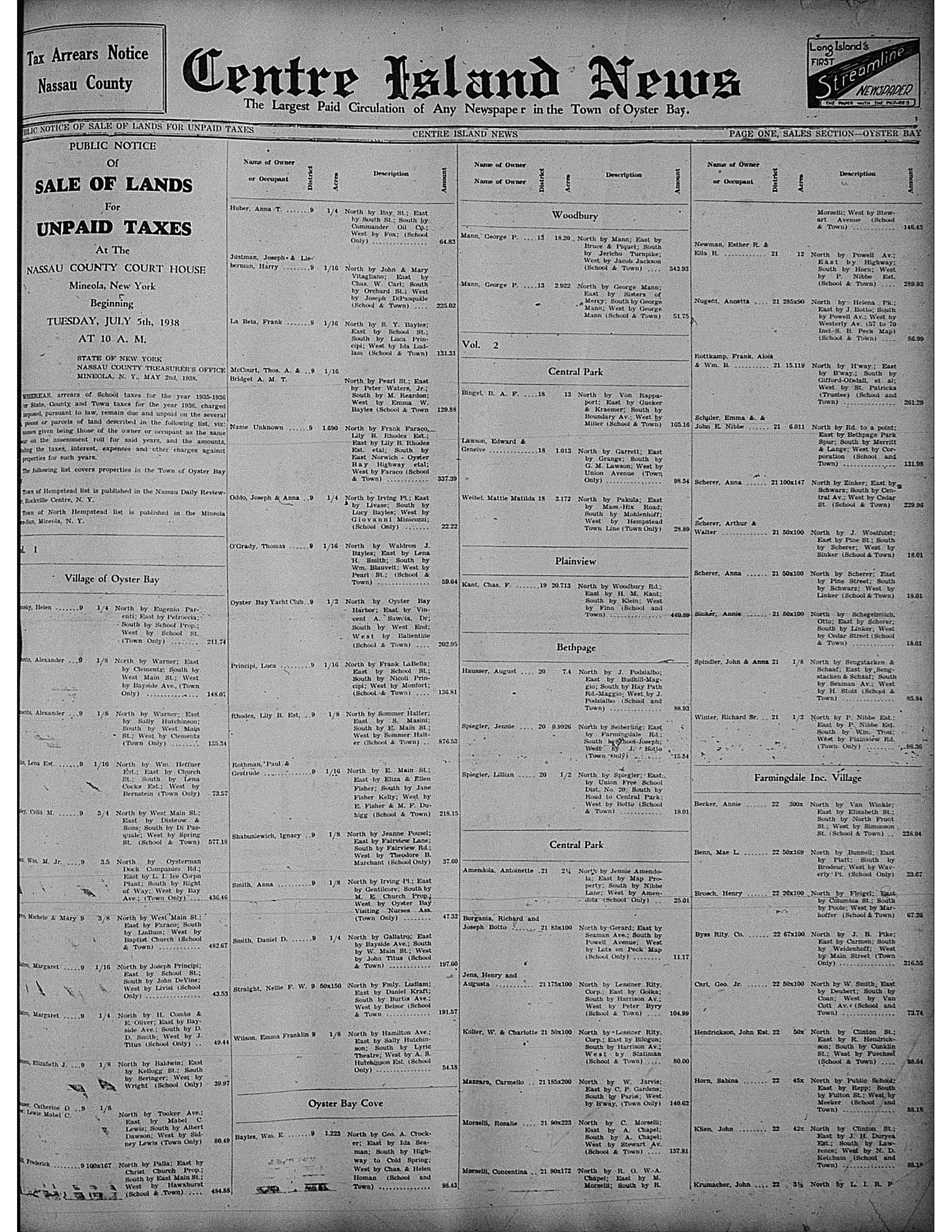 May 20, 1938 - Land Sale Notices
