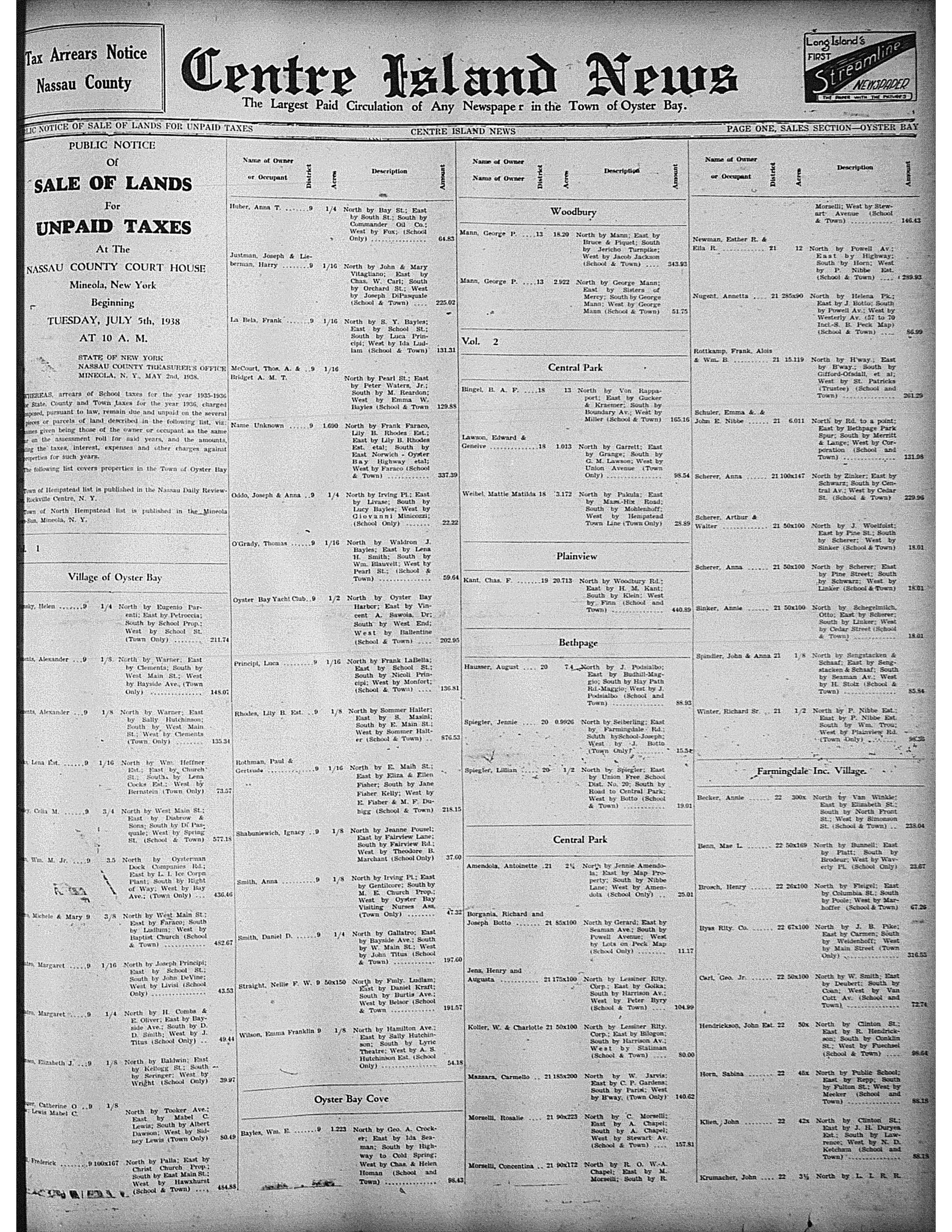 June 10, 1938 - Land Sale Notices