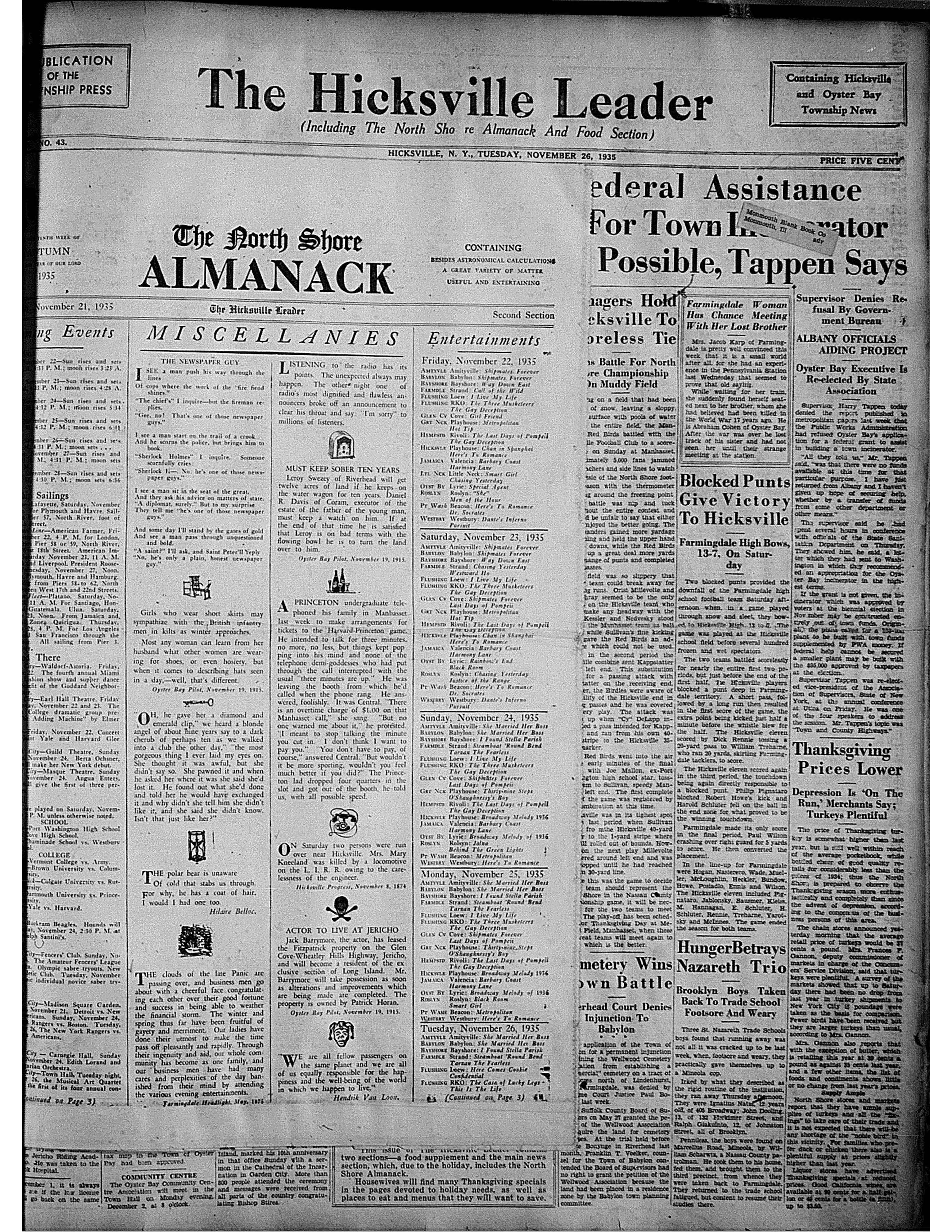 November 21, 1935 - NORTH SHORE ALMANACK